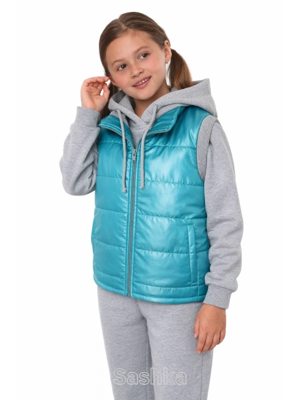 Жилет утеплений на синтепоні для дівчинки синьо-зелений